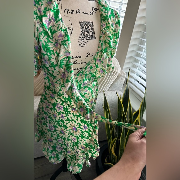 Topshop Women's Green Dress Floral Wrap Dress - Picture 9 of 11
